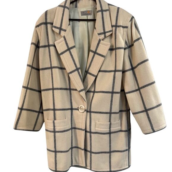 Liz Claiborne Jackets & Blazers - Vintage 1980’s Liz Claiborne Wool Windowpane Coat Blazer Jacket 10